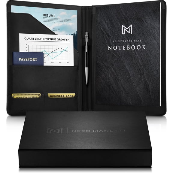 - Leather Portfolio Folder - Business PU Leather Portfolio Notepad Holder for Resumes, Legal Pad Portfolio Executive Binder, Professional Padfolio Notebook for Women/Men