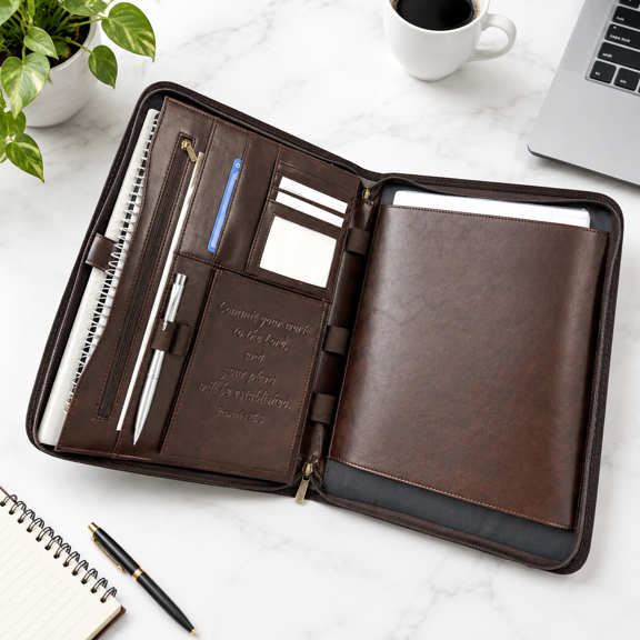 Leather Portfolio For Men - Padfolio Case And Women Zipper Binder