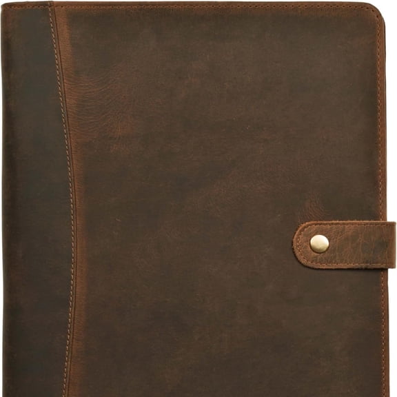 Leather Portfolio Organizer - Professional Business Padfolio for Men & Women - Stylish Document Card Holder, Resume Folder, Folio for A4/Letter Size Writing Legal Pad, Brown