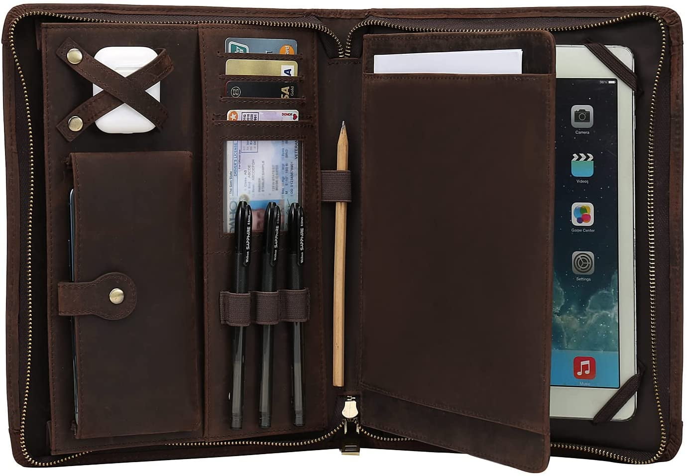 Londo Genuine Leather Padfolio with Pencil Holder Notepad and Zipper C –  MegaGear Store