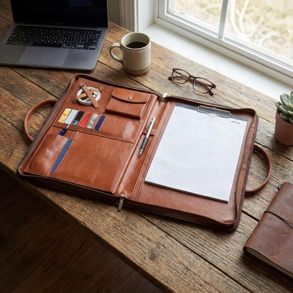 Leather Portfolio with Handles  Professional Business PU Leather Padfolio Organizer for Documents and Resume