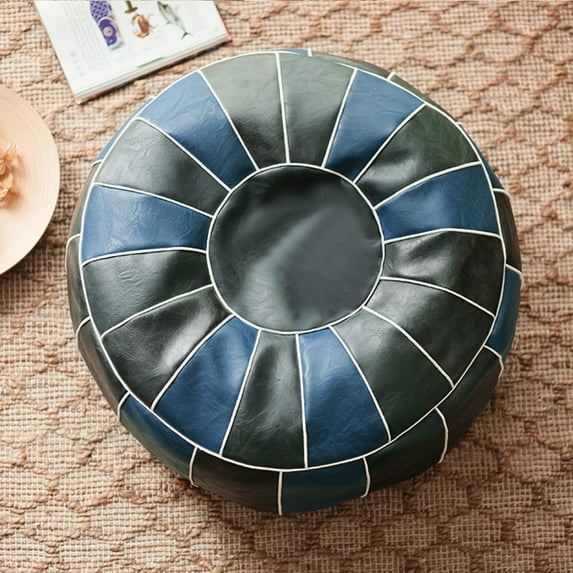 Leather Pouf Handmade Leather Pouffe Luxury Pouf Ottoman Footstool Hassock PU Leather Unstuffed Blue Round