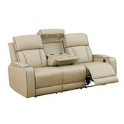 Leather Power Recliner Sofa Chair, Reclining Sofa Couch with LED, Recline Couch with USB Port&Cup Holder, Khaki