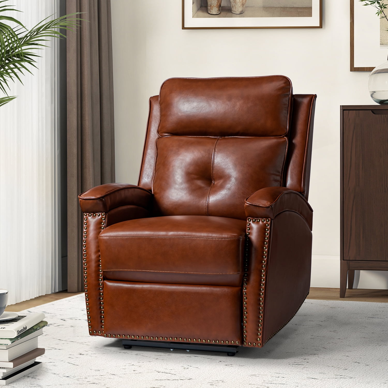 Leather Power Recliner Theater Seating Usb Port Bronze Nailhead Trim