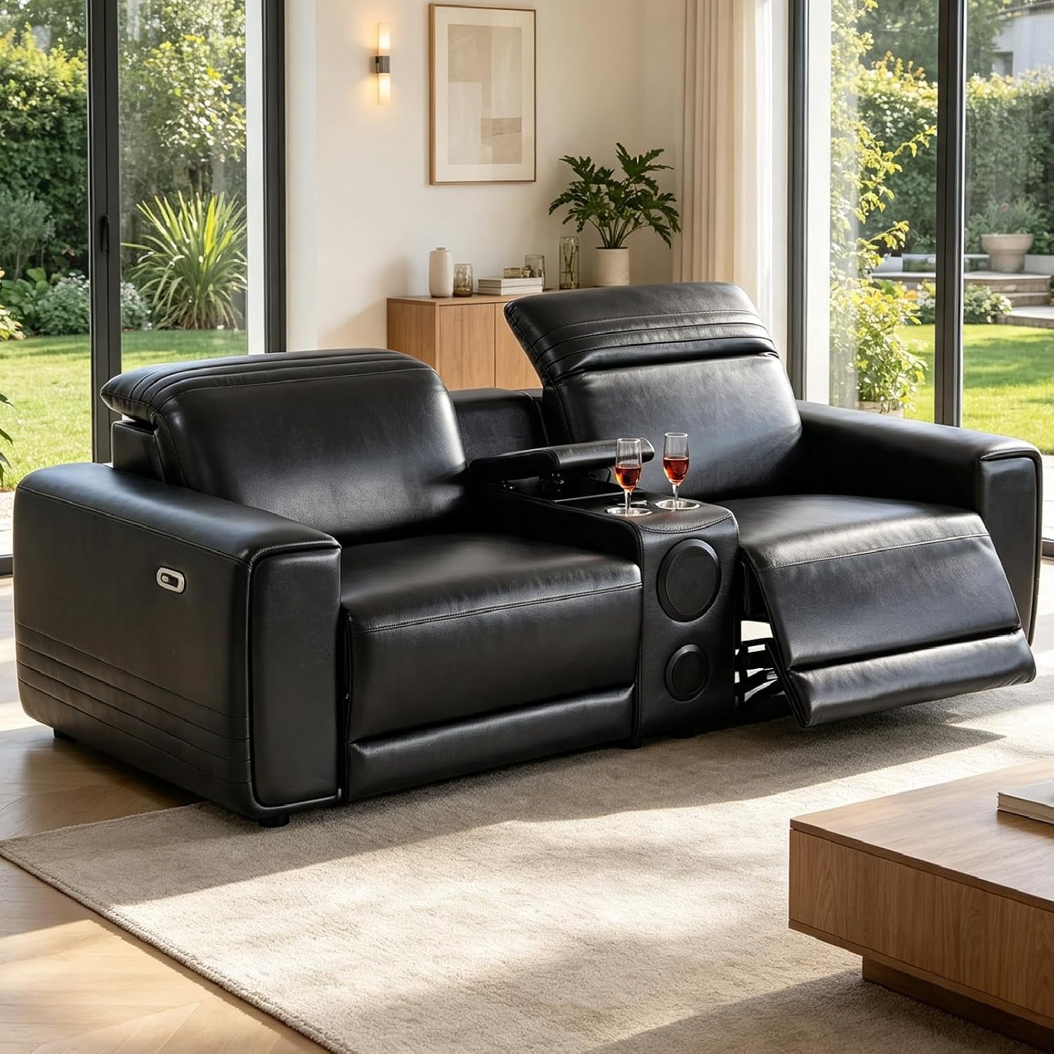 Sound Set Chair Leather Power Reclining Sofa with Speakers, Storage Console & USB Ports ...