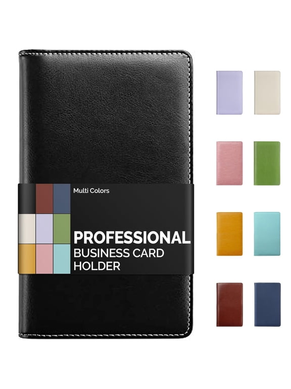 Leather Professional Business Card Book Holder Organizer, 240 Capacity Credit Card Booklet, PU Name Cards Holder Storage File for Men Women, Black