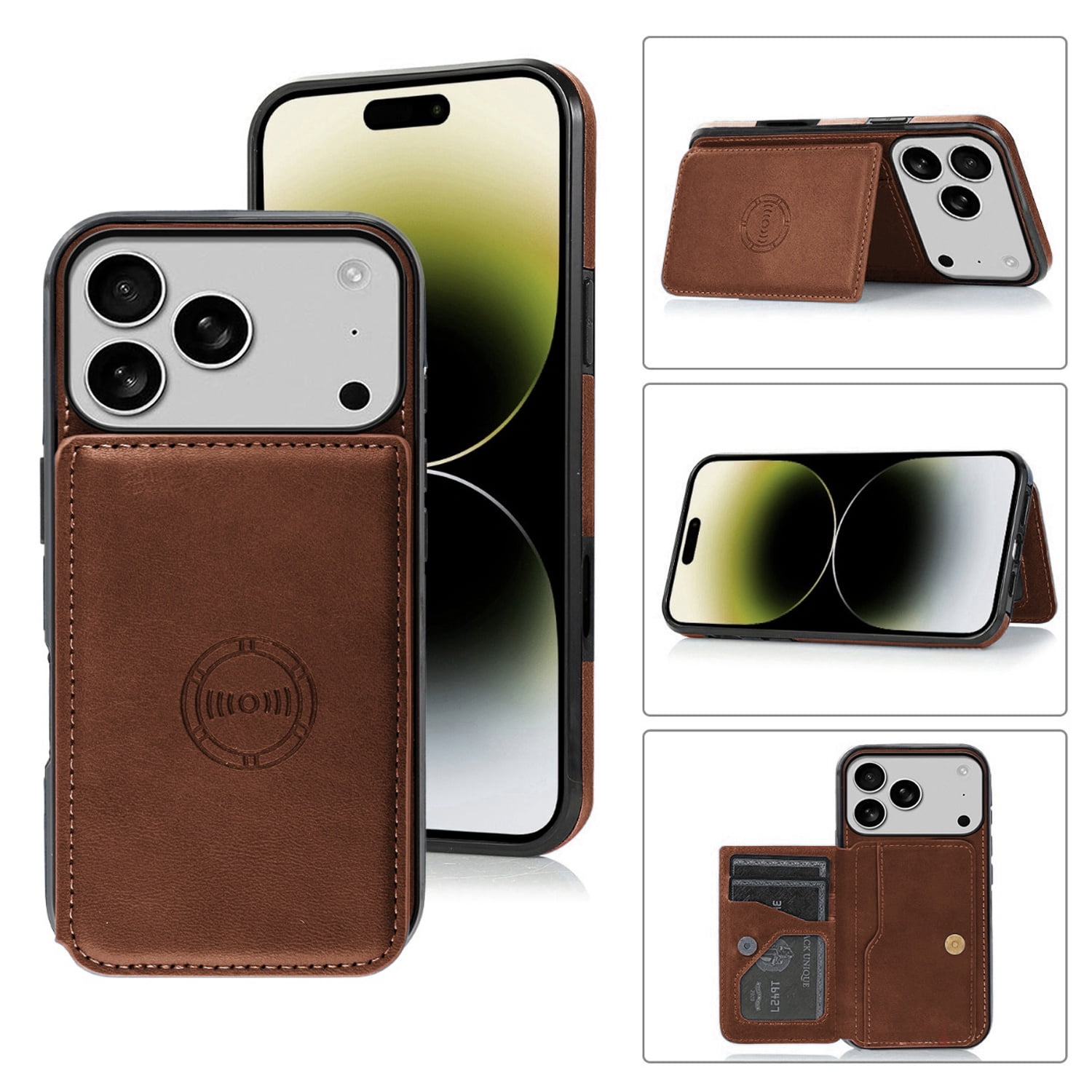 Leather Protective Case with Card Storage Pocket for iPhone 17 Pro Max - Brown