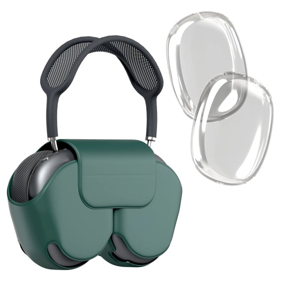 Leather Protective Shockproof Cover Case for Headphones Airpods Max + 1 Pair Transparent TPU Shells