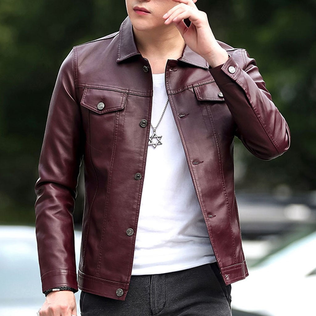 Leather Puffer Jacket Black Men Winter Leather Jacket Biker Motorcycle