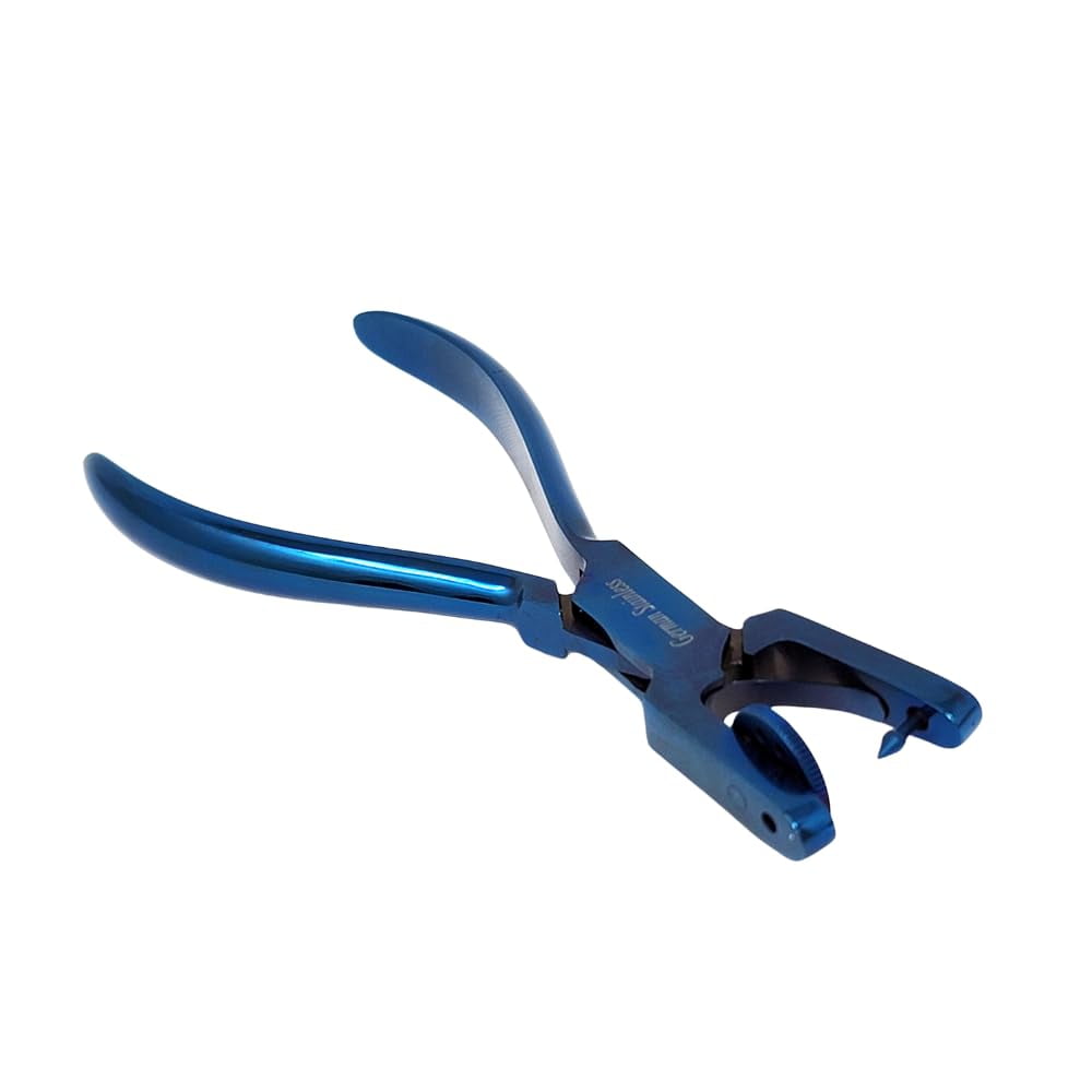 Leather Punch Tool Pliers, 6.5" Handheld Leather Hole Punch Tool with 5 Sizes Rotating Head, DIY Leather Art Craft Hole Punch Stitching Hand Pliers for Belts Straps Saddles Shoes - Blue