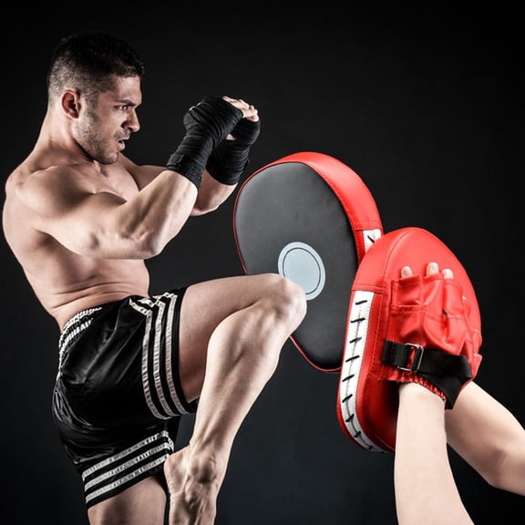 Leather Punching Mitts, Rvkxad 2PCS Hook Jab Strike Pads, Dense Foam Non-Slip Focus Training Gloves for Boxing MMA Kickboxing Karate Taekwondo