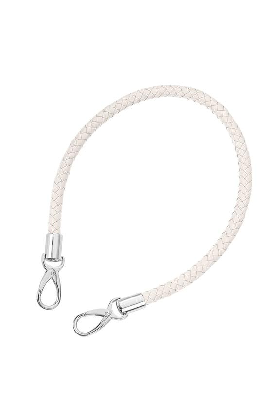 Leather Purse Strap, 1Pack 60cm Short Leather PU Braided Purse (Beige White Strap + Silver Clasp)