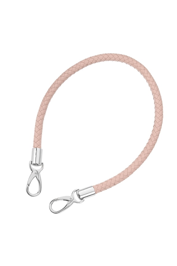 Leather Purse Strap, 1Pack 60cm Short Leather PU Braided Purse (Light Pink Strap + Silver Clasp)