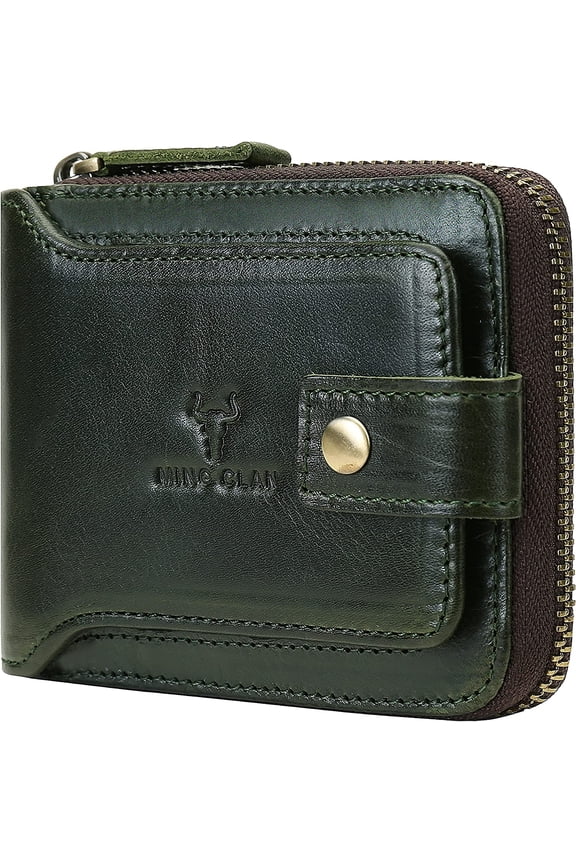 Leather RFID Blocking Bifold Wallet For Men With Zipper, Flap ID Window Zip Coin Pocket, Big Capacity Credit Card Holder For Travel