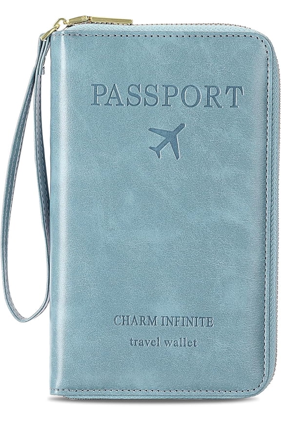 Leather RFID Blocking Passport Holder Travel Wallet, Passport Cover/Case Travel Wallet for Women/Men with Pen Holder with Detachable Wrist Strap