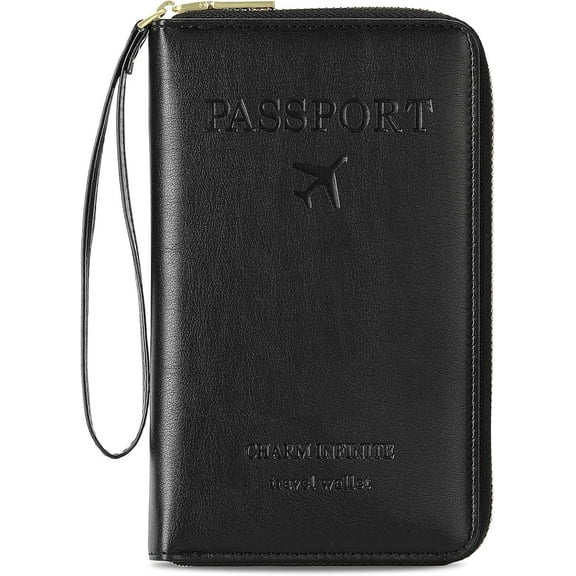 Leather RFID Blocking Passport Holder Travel Wallet, Passport Cover/Case Travel Wallet for Women/Men with Pen Holder with Detachable Wrist Strap