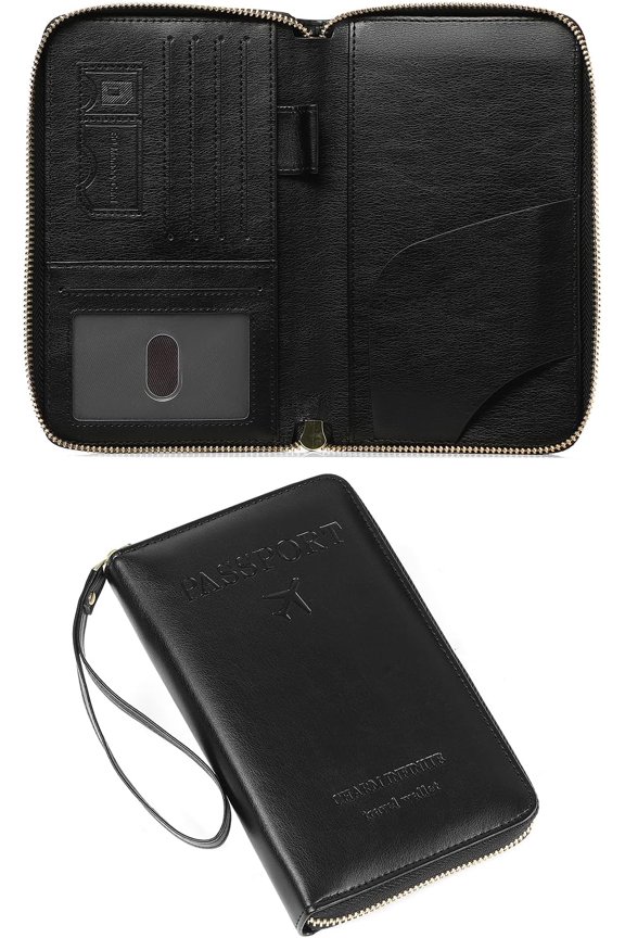 Leather RFID Blocking Passport Holder Travel Wallet, Passport Cover/Travel Wallet for Women/Men with