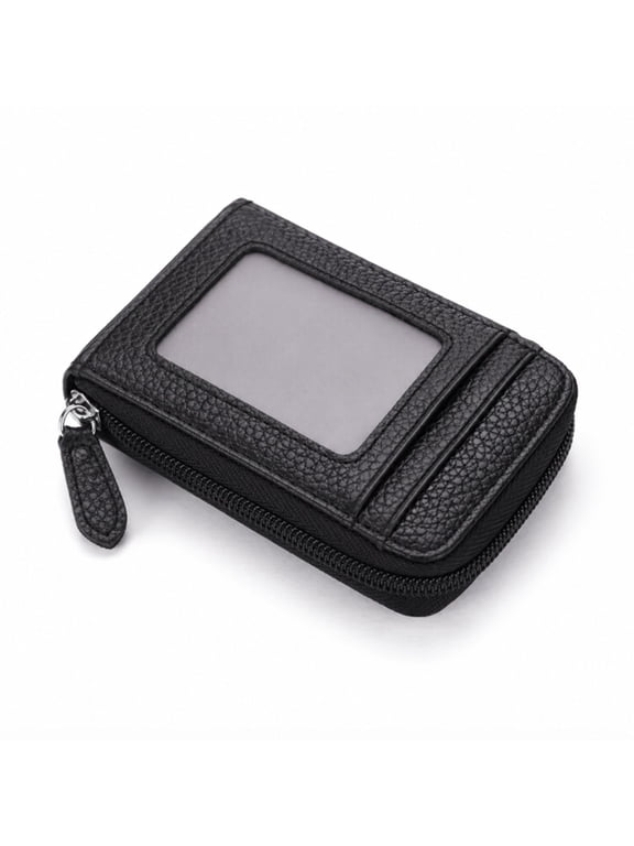 Genuine Leather Slim Zipper Credit Card Holder Wallet, Card Holder Purse for Women and Men, TIKA