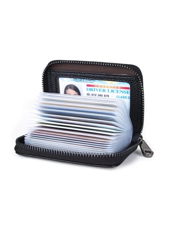 Leather RFID Blocking Wallet for Women Card Case Holder-Black