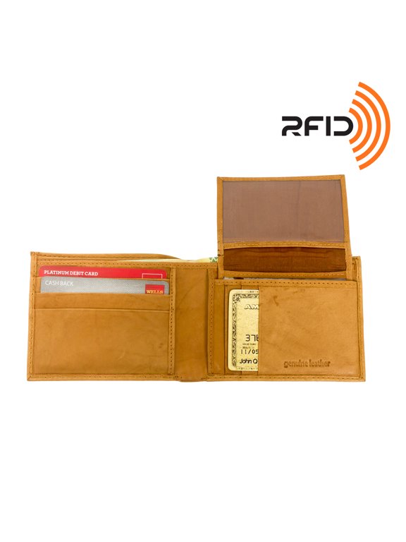Leather RFID Passcase Bifold Wallet w/ Removable Card Case