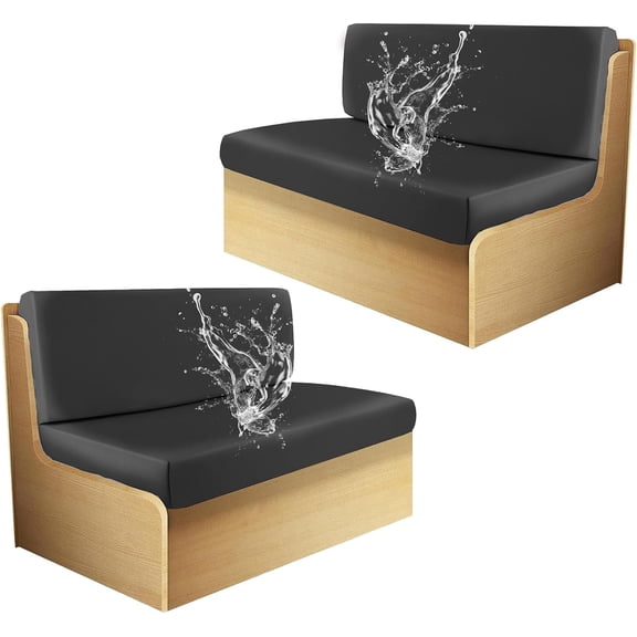 Leather RV Dinette Cushion Covers, PU Waterproof Slipcovers for Rv Furniture Dinette Cushion Covers Anti-Slip Rv Sofa Cover Camper Cushion Covers (2 seat Cover+2 backrest Cover,Black)