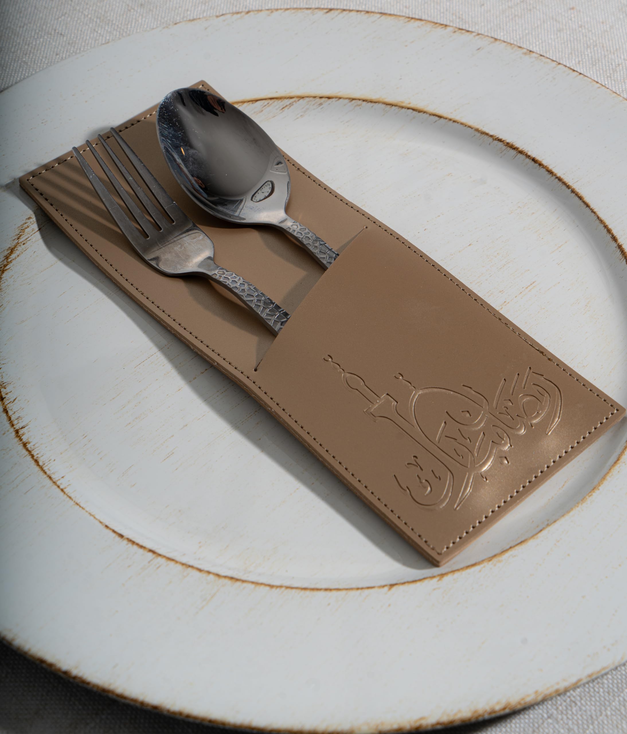 Leather Ramadan Mubark Cutlery Sleeve Utensil Cutlery Holders Pouch
