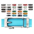 thumbnail image 1 of Leather Ratchet Belt for Women, Trim to Fit 18"- 44" Waist, Automatic Slide Buckle, No Holes, Gift Box by CANDOR AND CLASS (W723 Gunmetal / Sky Blue 25mm width, Small), 1 of 8