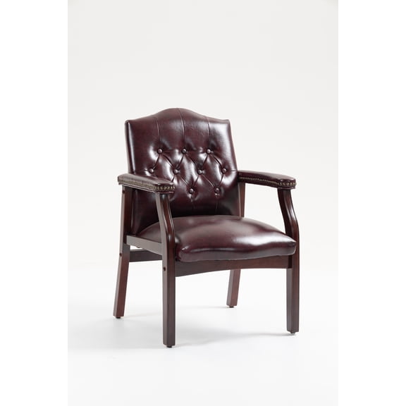 Leather Reception Guest Chairs With Padded Seat And Arms Ergonomic Mid Back Office Executive Side Chair For Meeting Waiting Room Conference Room Burgundy