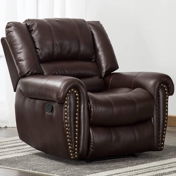 Leather Recliner Chair, Classic and Traditional Manual Recliner Chair with Comfortable Arms and Back Single Sofa for Living Room, Brown