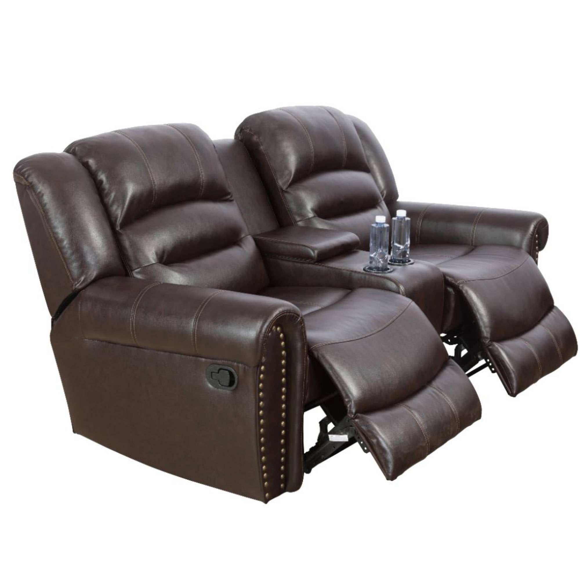 Leather Recliner Chair Manual Recline Loveseat Sofa Chair with Nail Head Home Theater for Adults Living Room, Bedroom, Brown