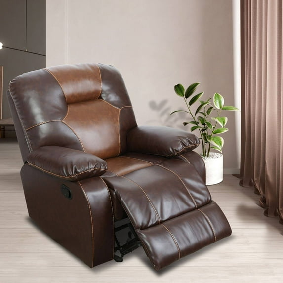 Leather Recliner Chair, Manual Reclining Chair Single Sofa Chair for Living Room,Bedroom, Brown