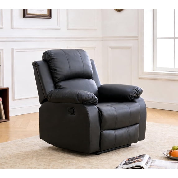 Leather Recliner Chair, Reclining Sofa Chair for Living Room Furniture, Manual Recliner Couch for Living Room, Small Space, RV & Office (Black Single Chair)