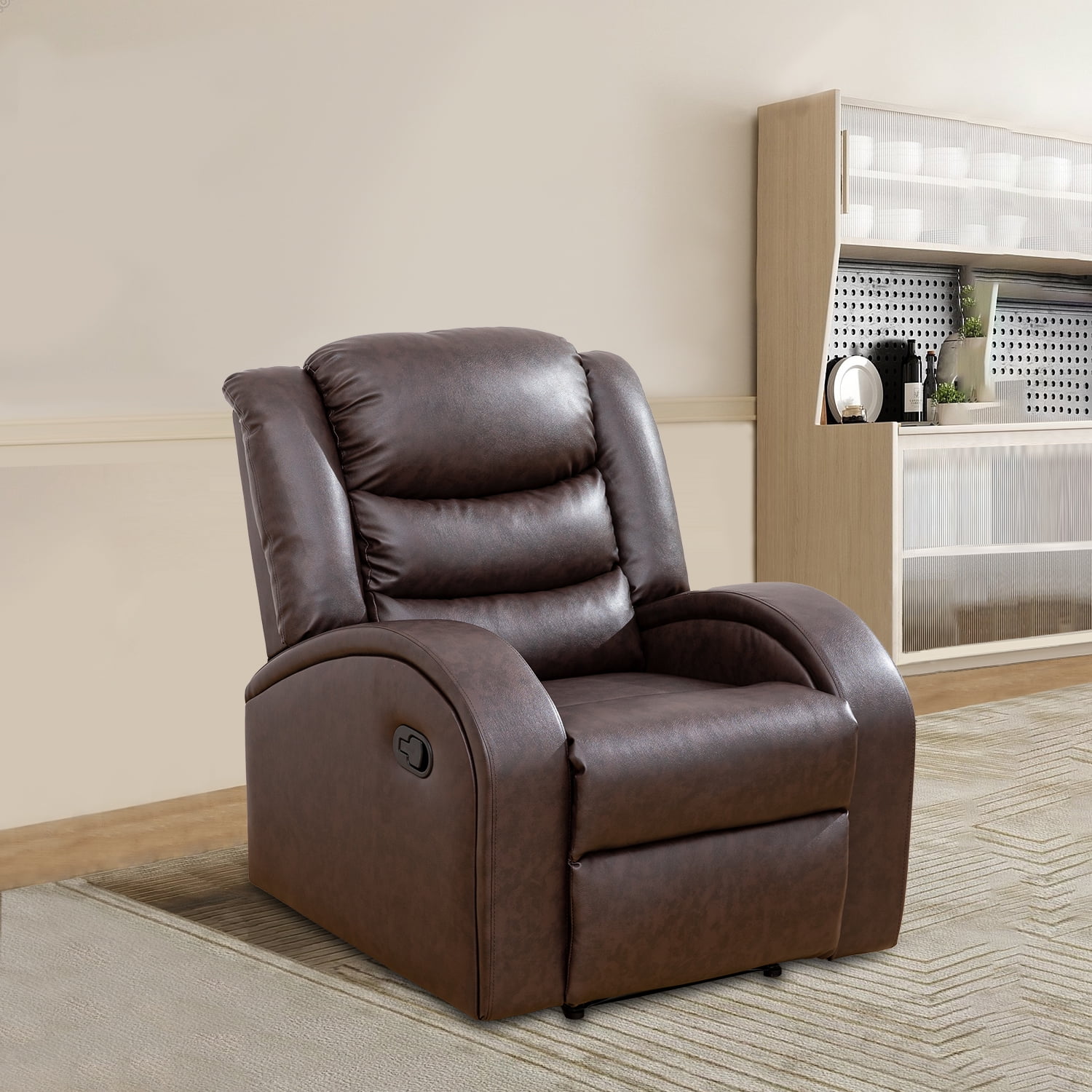 Leather Recliner Sofa Set, Living Room Furniture Set, Leather Reclining Sofa Recliner Couch Set for Office Home(Chair,Brown)