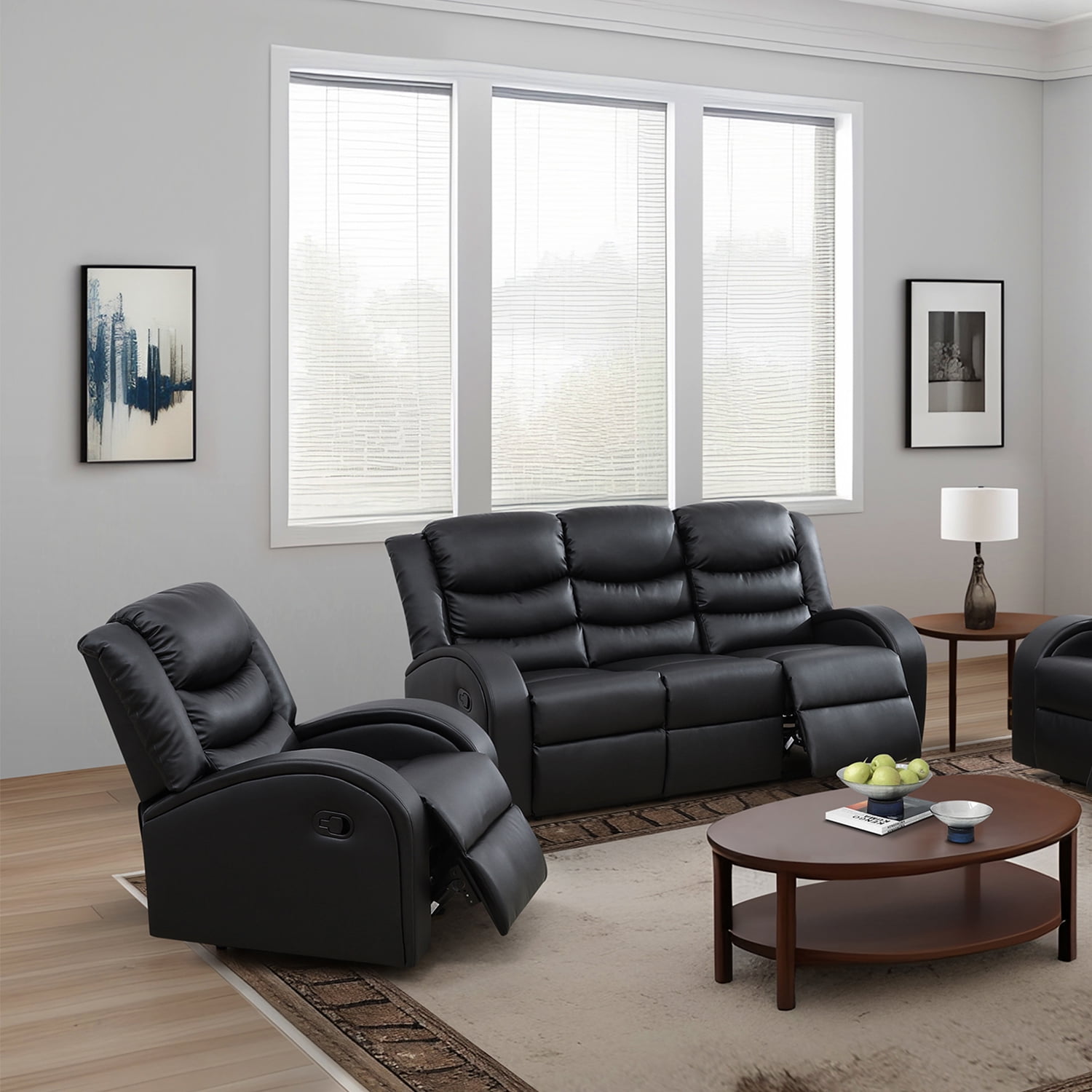 Leather Recliner Sofa Set, Living Room Furniture Set, Leather Reclining ...