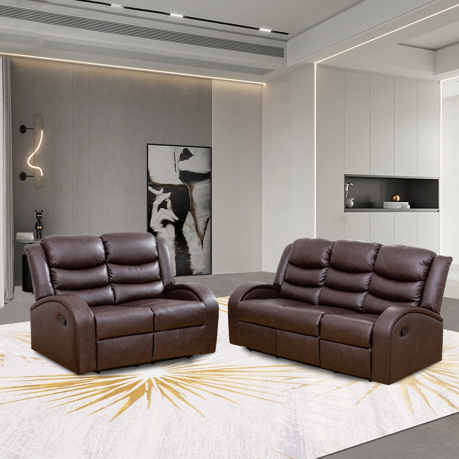 Leather Recliner Sofa Set, Living Room Furniture Set, Leather Reclining