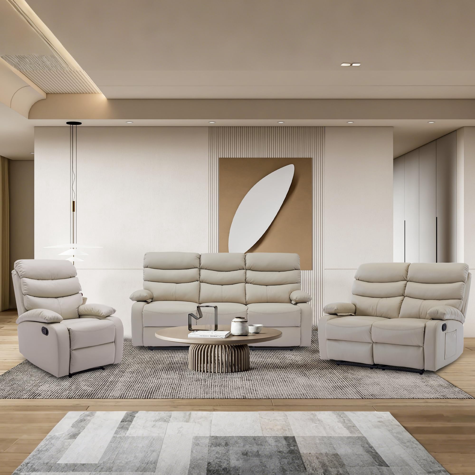 Leather Reclining Sofa 3-Seater, Triple Recliner Chair for Living Room ...
