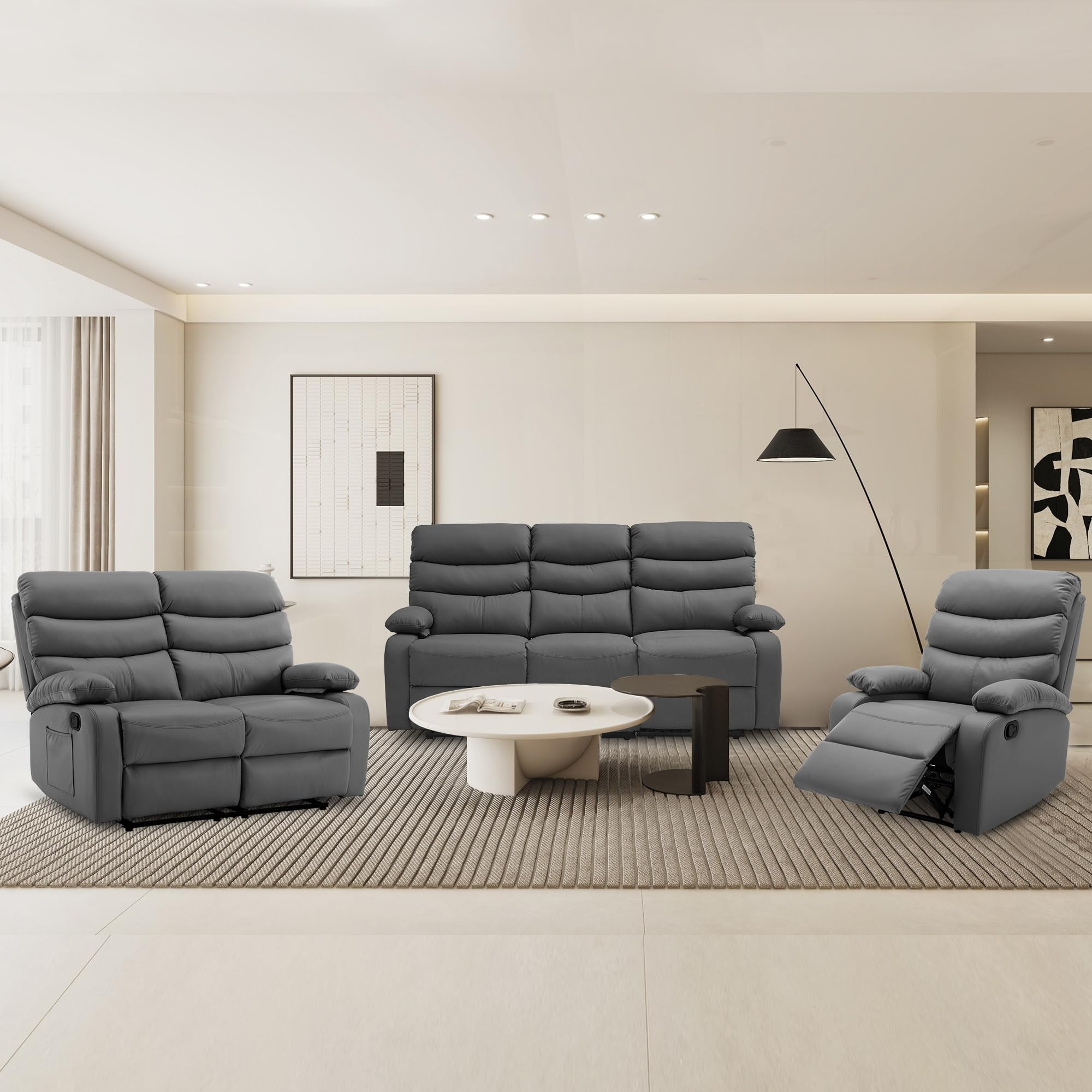 Leather Reclining Sofa 3-Seater, Triple Recliner Chair for Living Room