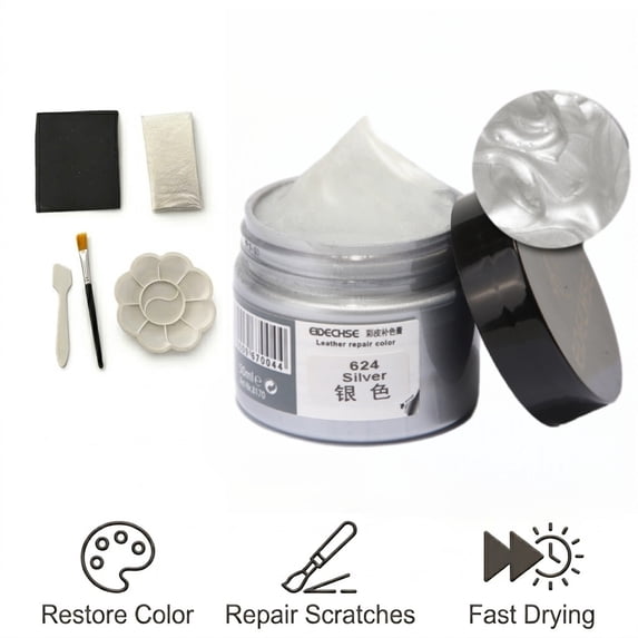 Leather Recoloring Balm, Leather Cream, Leather Color Restorer, Leather Color Care Repair Polish Cream, Leather Restorer for Handbag,Couches, Shoe, Car Seats(Silver)