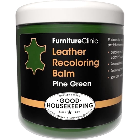 The Original Leather Recoloring Balm by Furniture Clinic - Pine Green Leather Dye for Furniture, Couches & Car Seats - Restore Scratched, Faded, & Damaged Surfaces