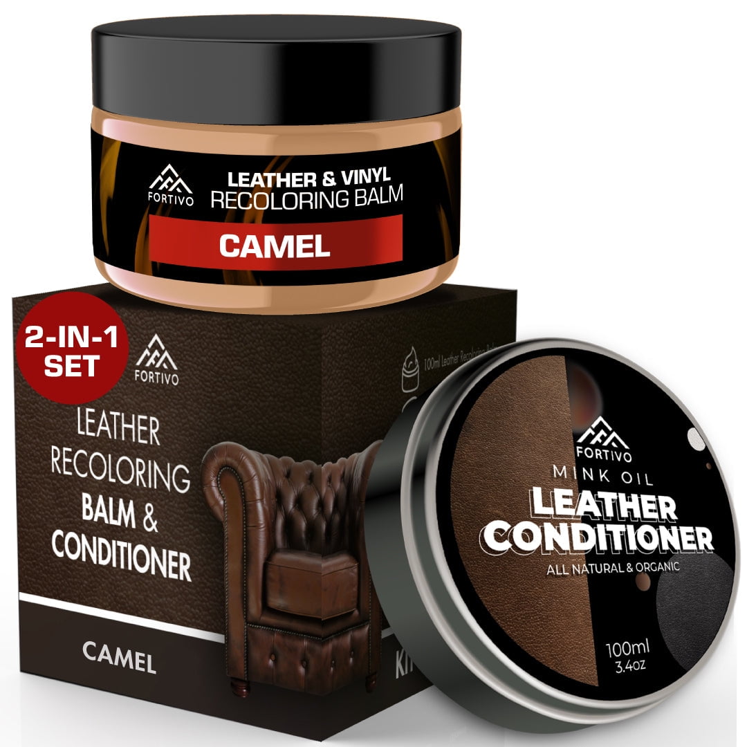 Leather Recoloring Balm with Mink Oil, Camel Leather Paint