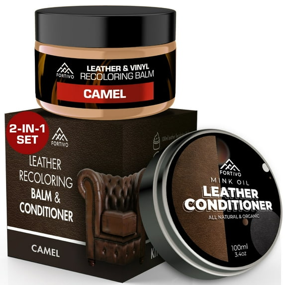 Leather Recoloring Balm with Mink Oil, Camel Leather Paint