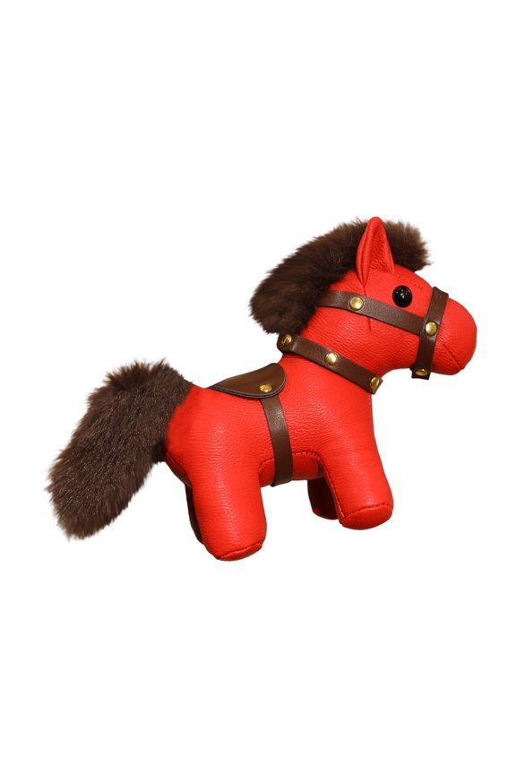 Leather Red Zodiac Horse Year Plush Toy Hanging Ornament - Horse Year Mascot Decorative Plushie For Festive Events - For Chinese New Year Festive Decor, Home Office Desk Hanging,