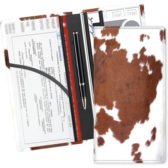 Leather Registration and Card Holder, Cute Accessories Glove Box Organizer for Documents, Cards, License Brown Cowhide