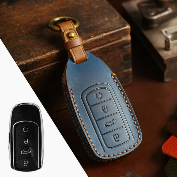Leather Remote Car Key Fob Case Cover For Chery Omoda 5 Blue