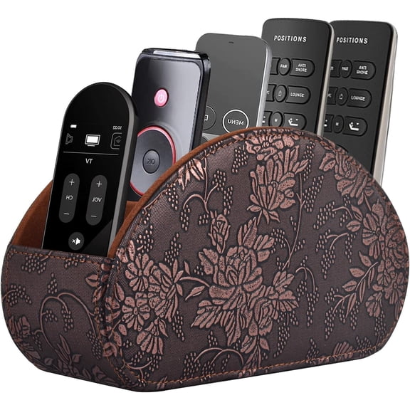 Leather Remote Control Holder with 5 Compartments TV Remote Caddy Storage Box/Tray,Desktop Organizer Store Controller,Glasses,Brush,Media Player,Pen,Space Saver for Bedside Table/Office Desk(Black)