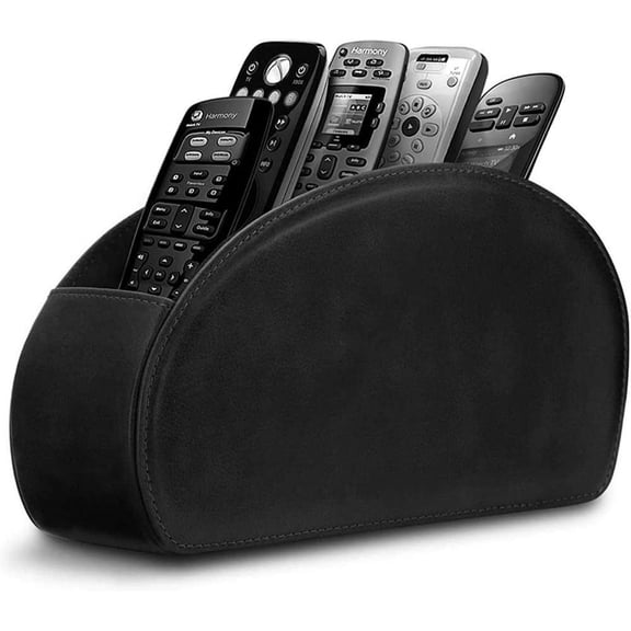 Leather Remote Control Holder with Compartments TV Remote Caddy Storage Box/Tray,Desktop Organizer Store Controller,Glasses,Brush,Media Player,Pen,Space Saver for Bedside Table/Office Desk