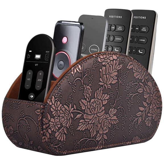 Leather Remote Control Holder TV Remote Caddy Store Box, Bedside Table Organizer for Controller, Media Player, Brush, Glasses, Note Paper and Pen Storage(Retro)