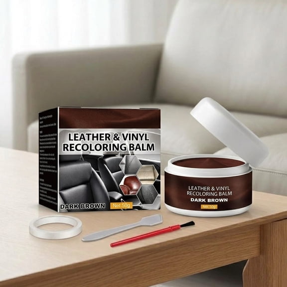 Leather Repair Balm for Couches, Car Seats and Shoes, Leather and Vinyl Repair Kit with Brush, Spatula and Tape, Dark Brown