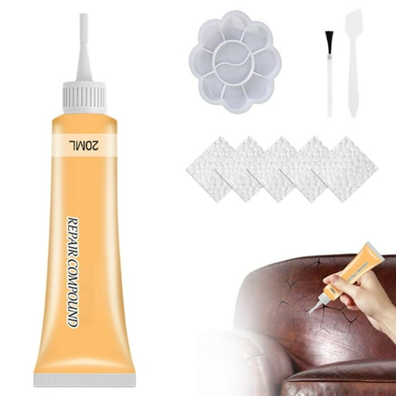 Leather Repair Kit - 20ml Filler Cream for Car Seats, Sofas, Shoes & Bags - Fixes Scratches, Rips & Scuffs - Includes Brush, Basin, Scraper & Color Papers - Restores Gloss & Waterproof Protection