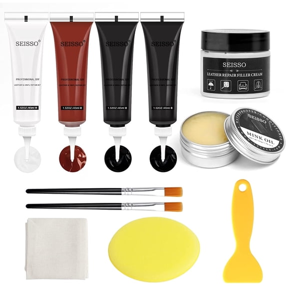 Leather Repair Kit, Vinyl Repair Kit,Leather Dye with Mink Oil, Leather Repair Filler Cream,Leather Furniture, Couch, Cloth, Car Seats, Sofa, Jacket Restoring Touch up
